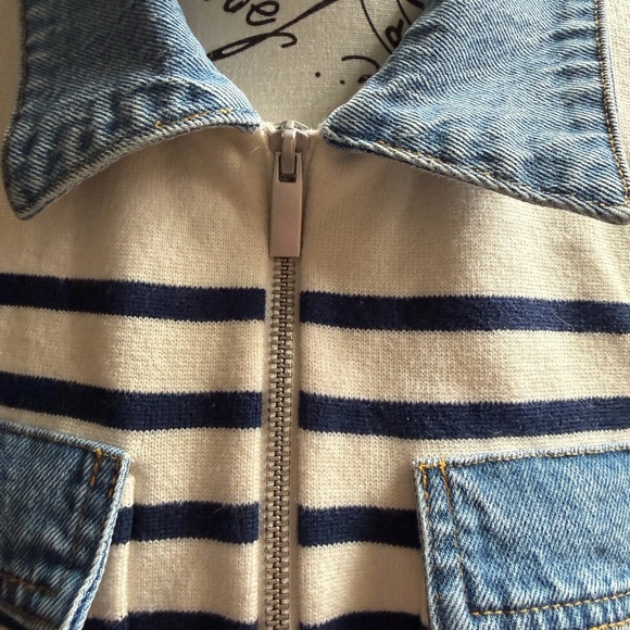 NWOT LOFT Blue and White Denim-Trim Cardigan - Picture 12 of 13